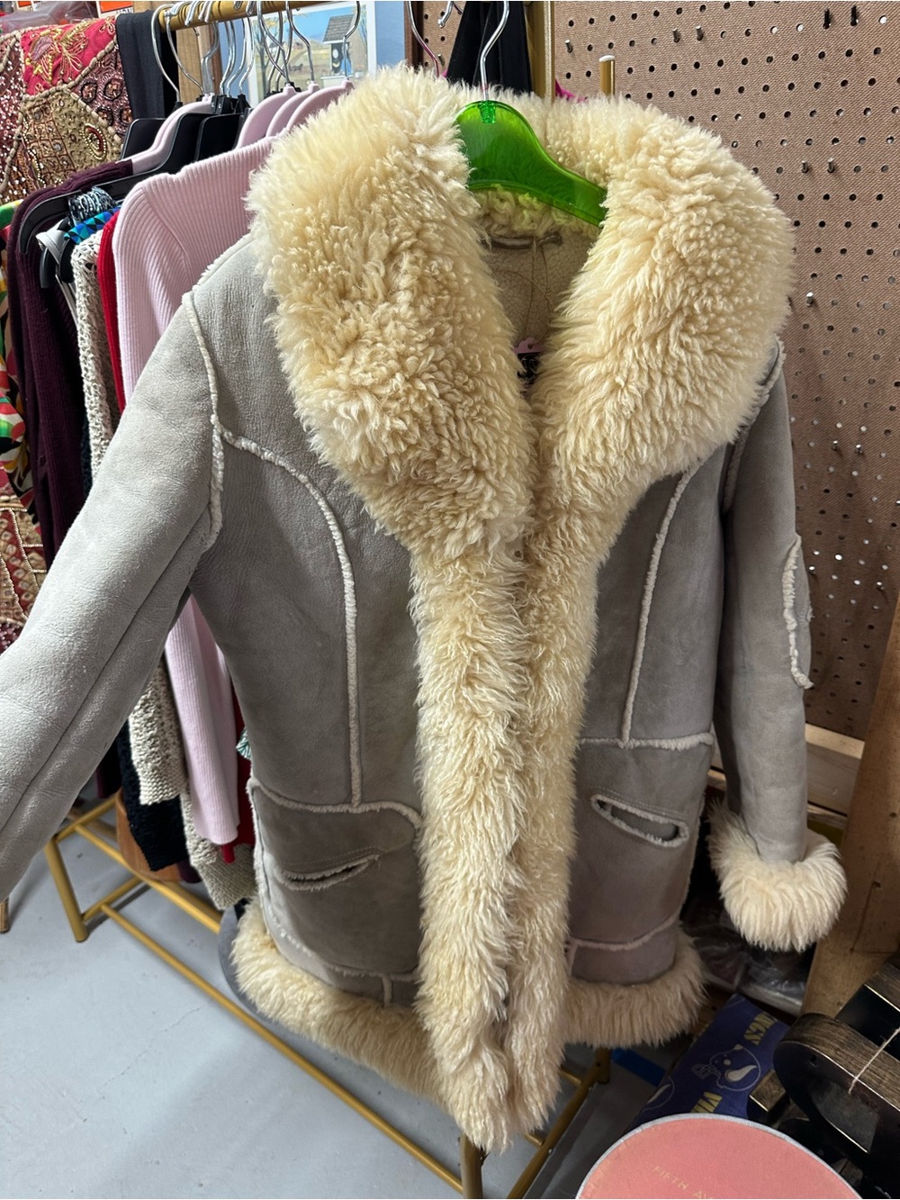 100% Shearling Coat with Cream Fur Trim